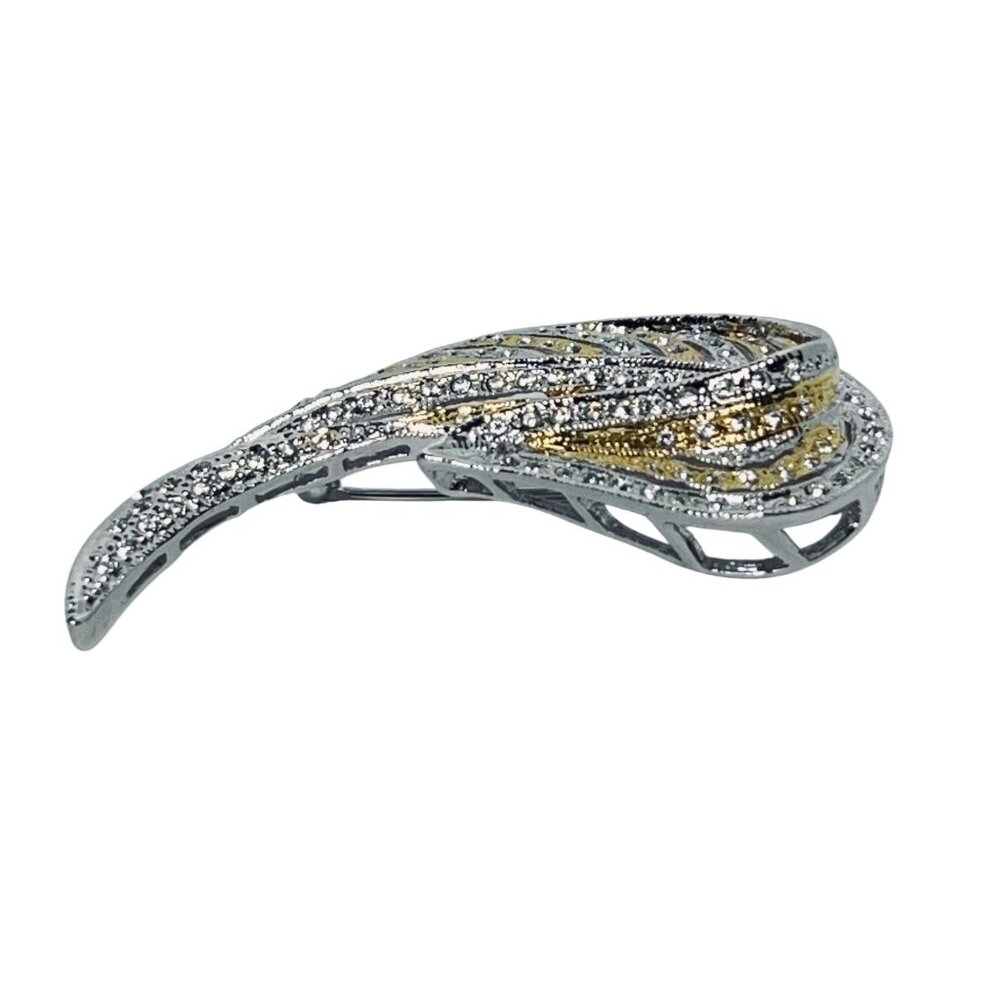 Cameron And Cross Jackie Kennedy Silver & Gold Tone Rhinestone Leaf Brooch (5899 - Picture 7 of 8